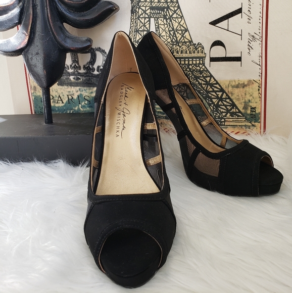 black velvet peep toe heels